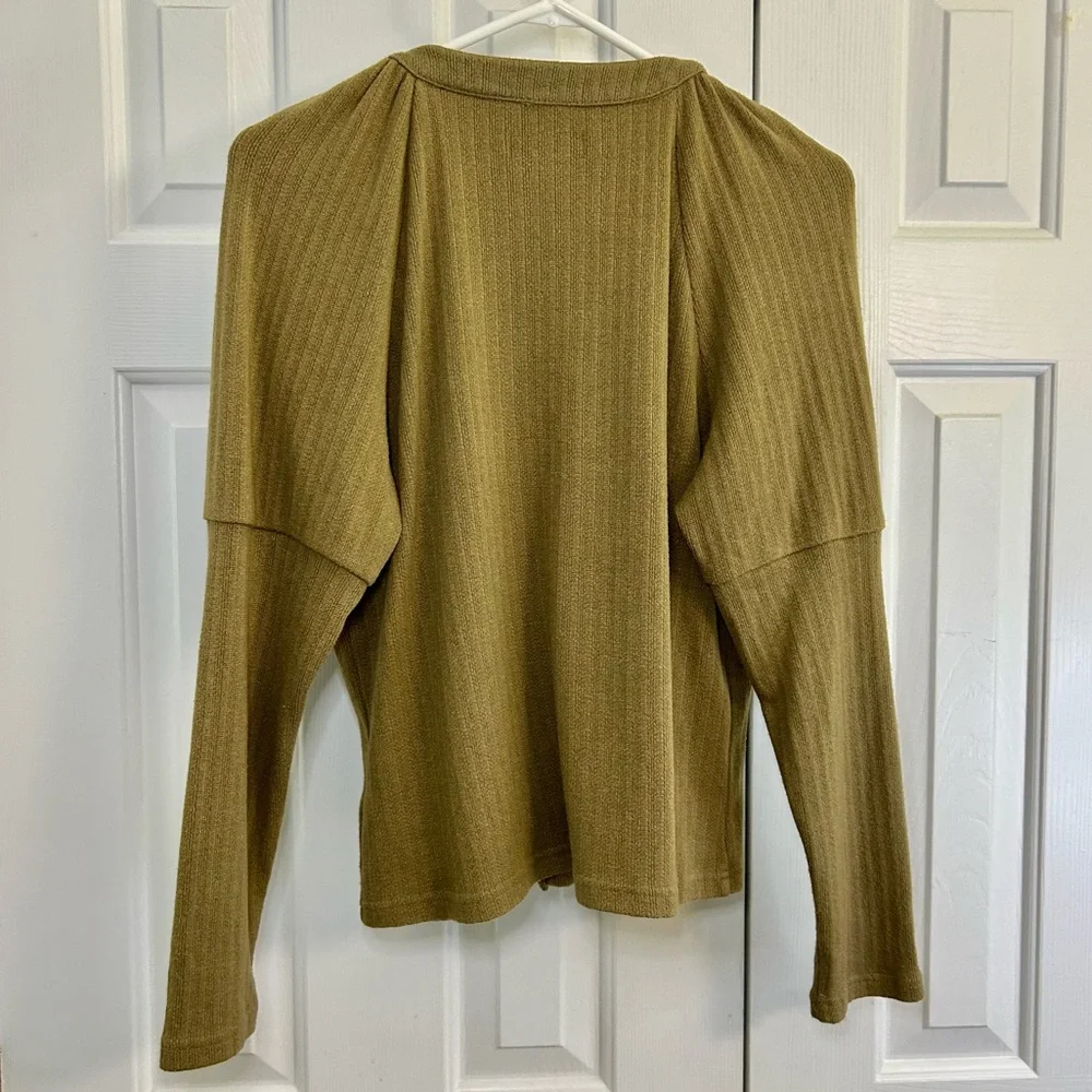 Anthropologie Olive Green V-Neck Snap Front Long Sleeve Top Size XL - Picture 5 of 15